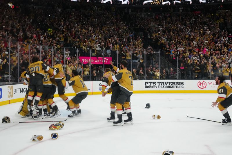 &copy; Reuters. Jun 13, 2023; Las Vegas, Nevada, USA; The Vegas Golden Knights celebrate the win over the Florida Panthers in game five of the 2023 Stanley Cup Final at T-Mobile Arena. Mandatory Credit: Stephen R. Sylvanie-USA TODAY Sports