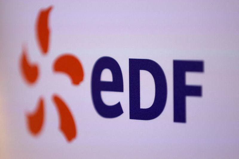 &copy; Reuters. FILE PHOTO: The logo of Electricite de France (EDF) is seen during a news conference to present the 2021 annual results of State-controlled French power company EDF in Paris, France, February 18, 2022. REUTERS/Gonzalo Fuentes