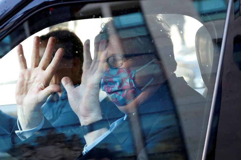 &copy; Reuters. FILE PHOTO: Hedge fund manager Crispin Odey gestures as he departs Westminster Magistrates' Court, after being found not guilty of indecent assault, during a three-day long trial in London, Britain, March 11, 2021. REUTERS/John Sibley/File Photo