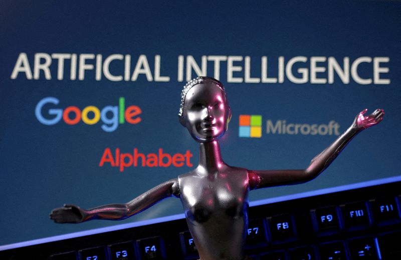 © Reuters. FILE PHOTO: Google, Microsoft and Alphabet logos and AI Artificial Intelligence words are seen in this illustration taken, May 4, 2023. REUTERS/Dado Ruvic/Illustration/File Photo