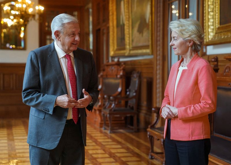 &copy; Reuters. Mexico President Andres Manuel Lopez Obrador meets with European Commission President Ursula von der Leyen at the National Palace in Mexico City, Mexico June 15, 2023. Mexico Presidency/Handout via REUTERS