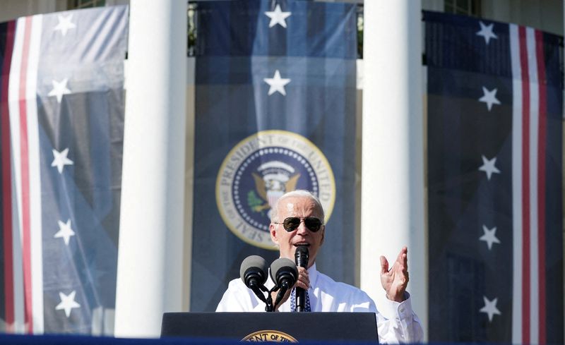 &copy; Reuters. FILE PHOTO: U.S. President Joe Biden delivers remarks as he celebrates the enactment of the "Inflation Reduction Act of 2022," which Biden signed into law in August, on the South Lawn at the White House in Washington, U.S., September 13, 2022. REUTERS/Kev
