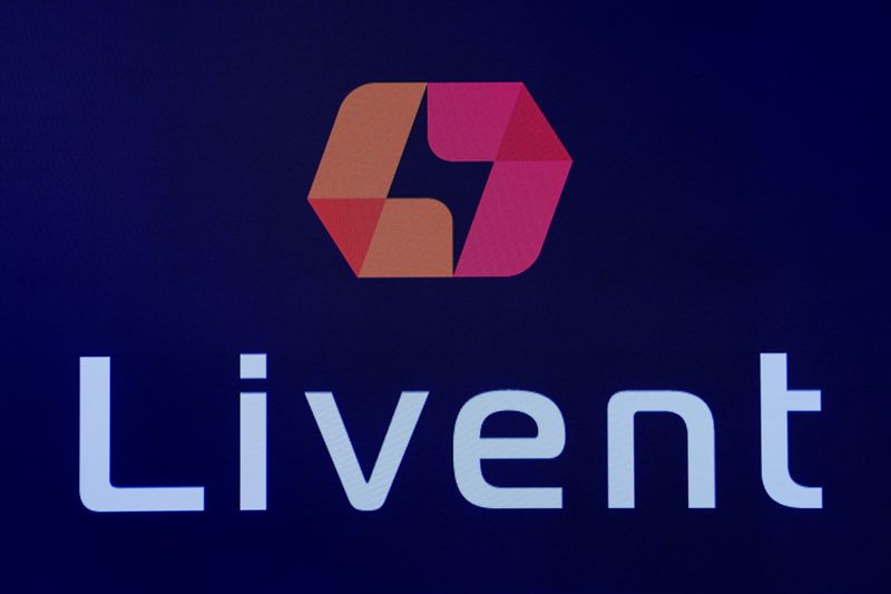 &copy; Reuters. FILE PHOTO: The company logo for lithium producer Livent Corp is displayed on a screen at the New York Stock Exchange (NYSE) during  the company's IPO in New York, U.S., October 11, 2018. REUTERS/Brendan McDermid/File Photo