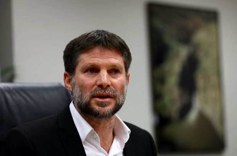 &copy; Reuters. FILE PHOTO: Israeli Finance Minister Bezalel Smotrich speaks at a news conference after announcing that he will sign an order to seize Palestinian Authority funds and transfer them to the families of victims of Palestinian attacks, at Israel's Finance Min