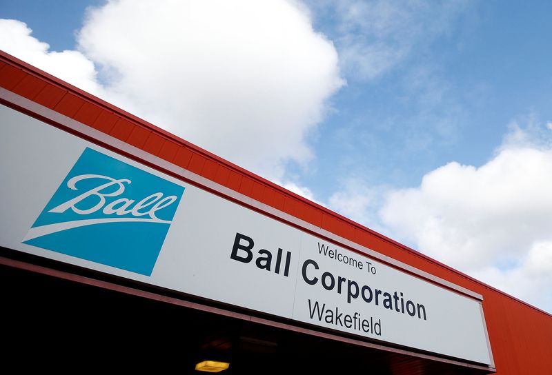 &copy; Reuters. The logo of Ball Corporation is displayed at their plant in Wakefield, Britain, October 18, 2019. REUTERS/Andrew Yates