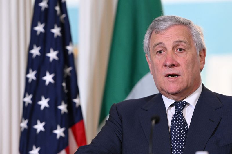 &copy; Reuters. FILE PHOTO: Italian Foreign Minister Antonio Tajani speaks to the press in the Treaty Room of the State Department in Washington, U.S., June 12, 2023. Mandel Ngan/Pool via REUTERS/File Photo