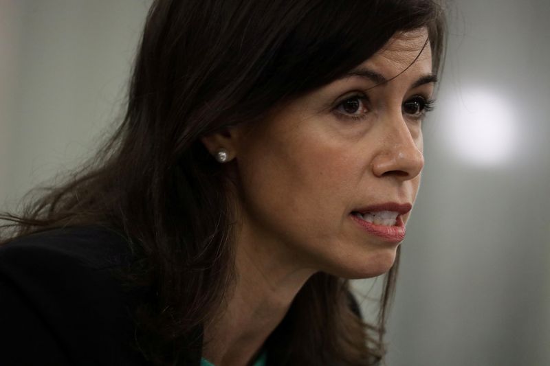 &copy; Reuters. FILE PHOTO: Jessica Rosenworcel testifies during an oversight hearing held by the U.S. Senate Commerce, Science, and Transportation Committee to examine the Federal Communications Commission (FCC), in Washington, U.S. June 24, 2020.  Alex Wong/Pool via RE