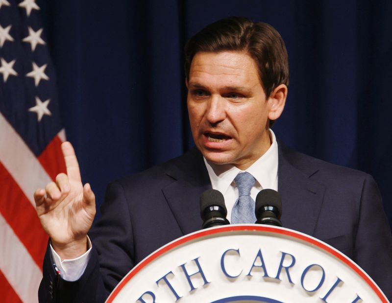 &copy; Reuters. FILE PHOTO: Florida Governor and Republican presidential candidate Ron DeSantis speaks at the North Carolina Republican Party convention in Greensboro, North Carolina, U.S. June 9, 2023.  REUTERS/Jonathan Drake/File Photo