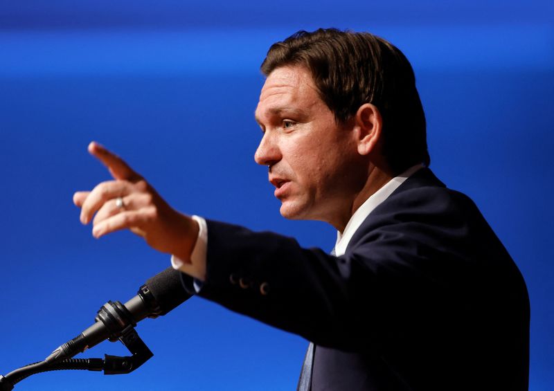 &copy; Reuters. FILE PHOTO: Florida Governor and Republican presidential candidate Ron DeSantis speaks at the North Carolina Republican Party convention in Greensboro, North Carolina, U.S. June 9, 2023.  REUTERS/Jonathan Drake/File Photo