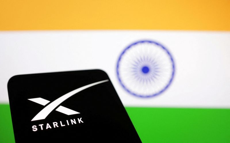 &copy; Reuters. The Starlink logo is seen in front of the Indian flag in this illustration taken, June 21, 2023. REUTERS/Dado Ruvic/Illustration