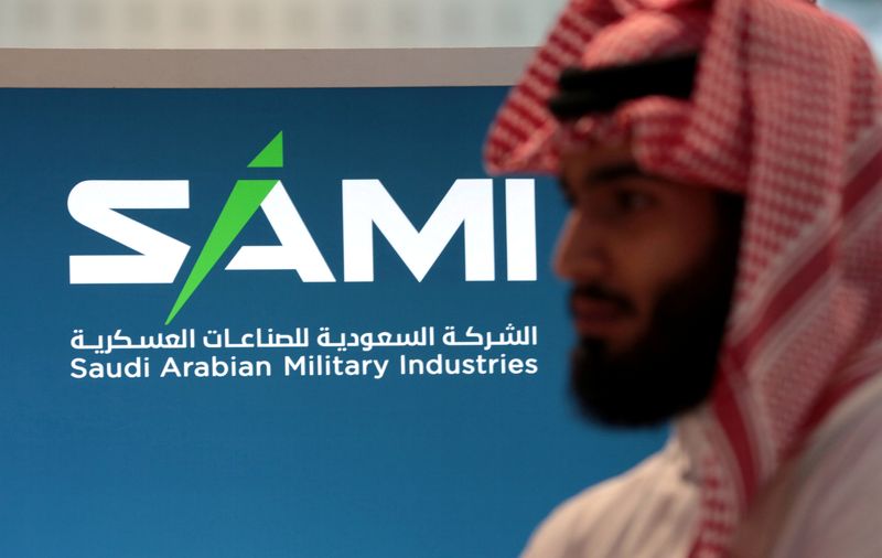 &copy; Reuters. FILE PHOTO: Saudi Arabian Military Industries (SAMI) logo is seen during the International Defence Exhibition & Conference (IDEX) in Abu Dhabi, United Arab Emirates February 17, 2019. REUTERS/Christopher Pike/File Photo