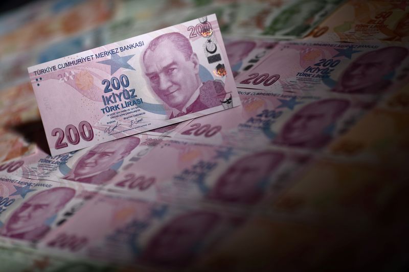 &copy; Reuters. Turkish lira banknotes are seen in this illustration taken in Istanbul, Turkey November 23, 2021. REUTERS/Murad Sezer/Illustration