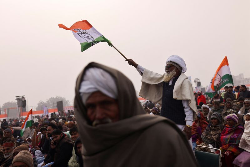 &copy; Reuters. Manifestação de apoio ao líder do Partido do Congresso, da Índia, Rahul Gandhi, em Panipat
06/01/2023 REUTERS/Anushree Fadnavis