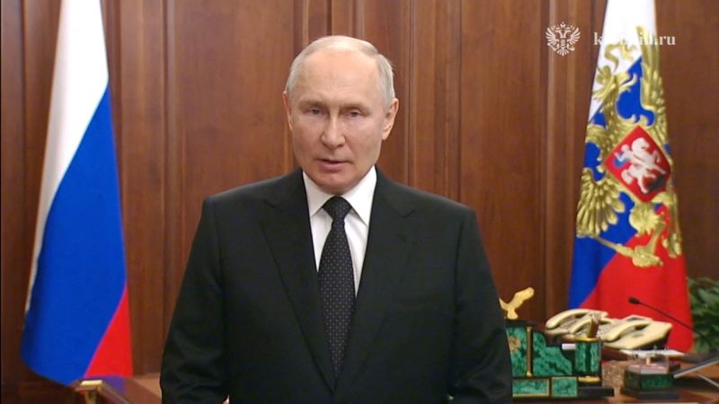 &copy; Reuters. Russian President Vladimir Putin gives an emergency televised address in Moscow, Russia, June 24, 2023, in this still image taken from a video. Kremlin.ru/Handout via REUTERS  