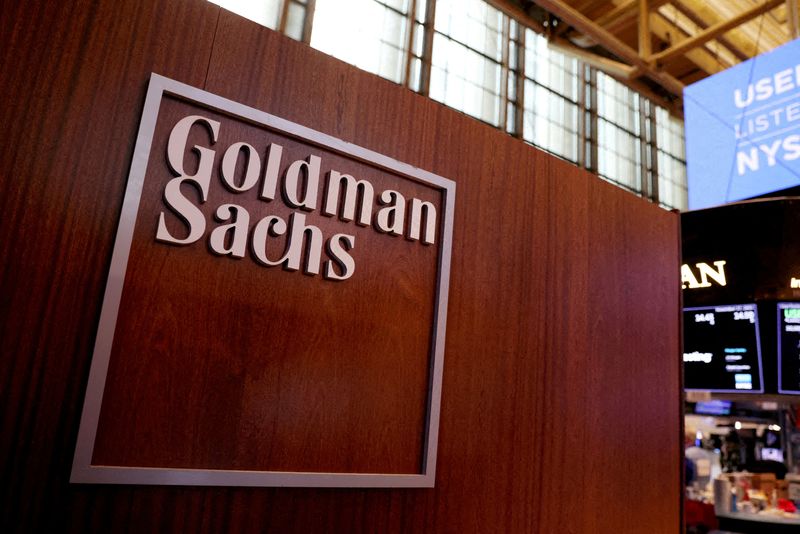&copy; Reuters. FILE PHOTO: The logo for Goldman Sachs is seen on the trading floor at the New York Stock Exchange (NYSE) in New York City, New York, U.S., November 17, 2021. REUTERS/Andrew Kelly//File Photo/File Photo/File Photo