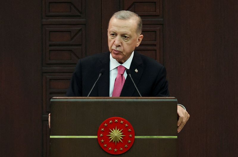 &copy; Reuters.  الرئيس التركي رجي طيب أردوغان خلال إعلانه عن الحكومة الجديدة في مؤتمر صحفي بأنقرة يوم الثالث من يونيو حزيران 2023. تصوير: أوميت بكطاش - رويترز.