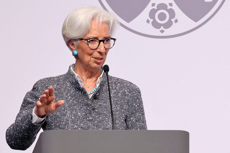 &copy; Reuters. FILE PHOTO: European Central Bank (ECB) President Christine Lagarde delivers a speech in Cologne, Germany, May 16, 2023. REUTERS/Thilo Schmuelgen/File Photo