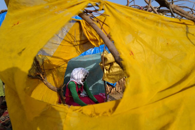 &copy; Reuters. سوادنية هربت من العنف في منطقة دارفور تجلس بخيمة في مخيم بالقرب من الحدود بين سودان وتشاد يوم 15 مايو أيار 2023. تصوير: زهرة بن سمرة - رويترز.