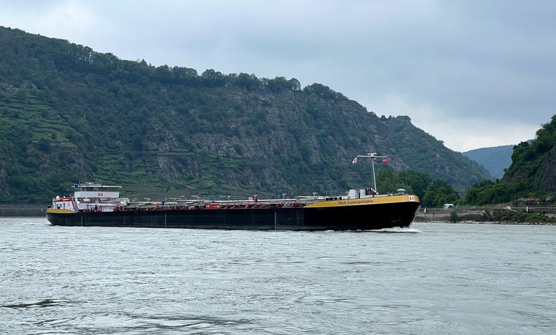 &copy; Reuters. FILE PHOTO: A Dutch-made special tanker, built by shipping company Stolt Tankers, able to pass on the Rhine river even at low water levels which occur increasingly often due to global warming, sails past Bad Salzig on its way for a christening ceremony in