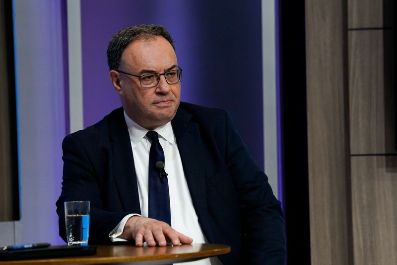 &copy; Reuters. FILE PHOTO-Andrew Bailey, Governor of the Bank of England, participates in an event titled “Governor Talks - United Kingdom: Price Stability and Financial Stability in an Uncertain World” during the 2023 Spring Meetings in Washington, U.S., April 12, 