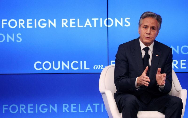 © Reuters. U.S. Secretary of State Antony Blinken speaks at the Council on Foreign Relations in New York City, New York, U.S., June 28, 2023. REUTERS/Mike Segar