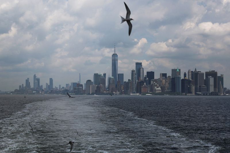 &copy; Reuters. FILE PHOTO: A view of Lower Manhattan is seen as birds fly by on the Staten Island ferry in New York City, U.S., June 28, 2023.  REUTERS/Shannon Stapleton/File Photo