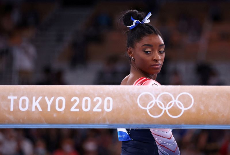 &copy; Reuters. Ginasta norte-americana Simone Biles durante Jogos Olímpicos de Tóquio, Japão
3/8/2021 REUTERS/Mike Blake/