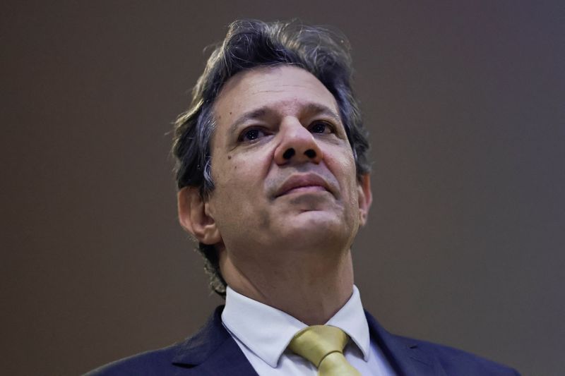 &copy; Reuters. FILE PHOTO: Brazil's Finance Minister Fernando Haddad looks on during a meeting between Brazil’s President Luiz Inacio Lula da Silva and Argentina's President Alberto Fernandez at the Alvorada Palace in Brasilia, Brazil, May 2, 2023. REUTERS/Uesl