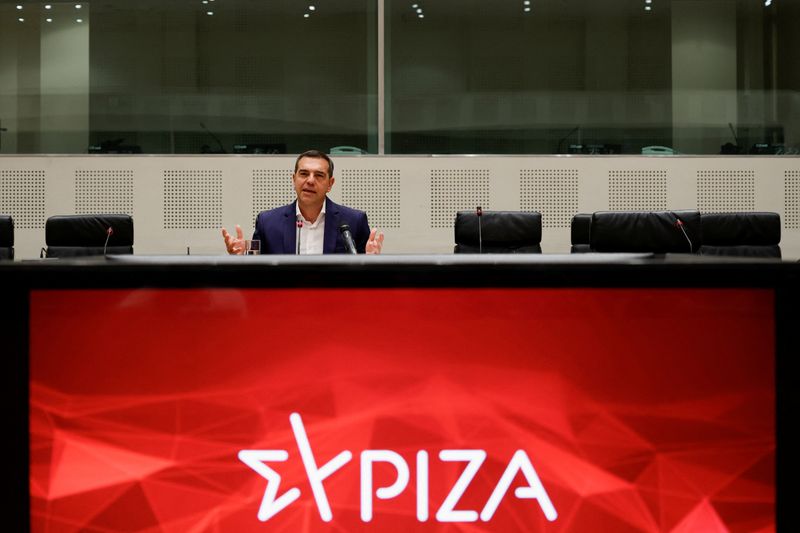 &copy; Reuters. Il leader del partito di sinistra Syriza, Alexis Tsipras, rilascia una dichiarazione nella sala Zappeion di Atene, Grecia, 29 giugno 2023. REUTERS/Alkis Konstantinidis