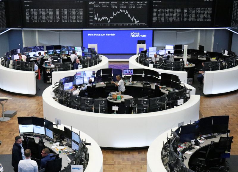 &copy; Reuters. The German share price index DAX graph is pictured at the stock exchange in Frankfurt, Germany, June 29, 2023.    REUTERS/Staff
