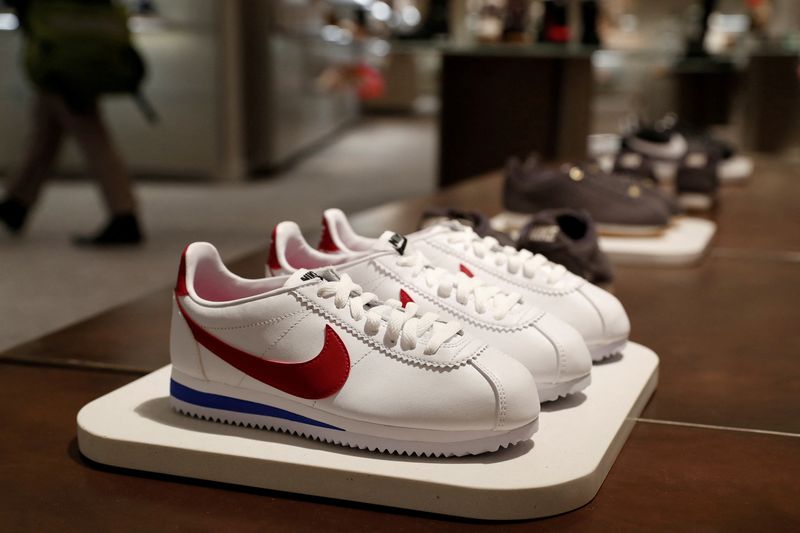 &copy; Reuters. FILE PHOTO: Nike shoes are seen on display at the Nordstrom flagship store during a media preview in New York, U.S., October 21, 2019. REUTERS/Shannon Stapleton/File Photo