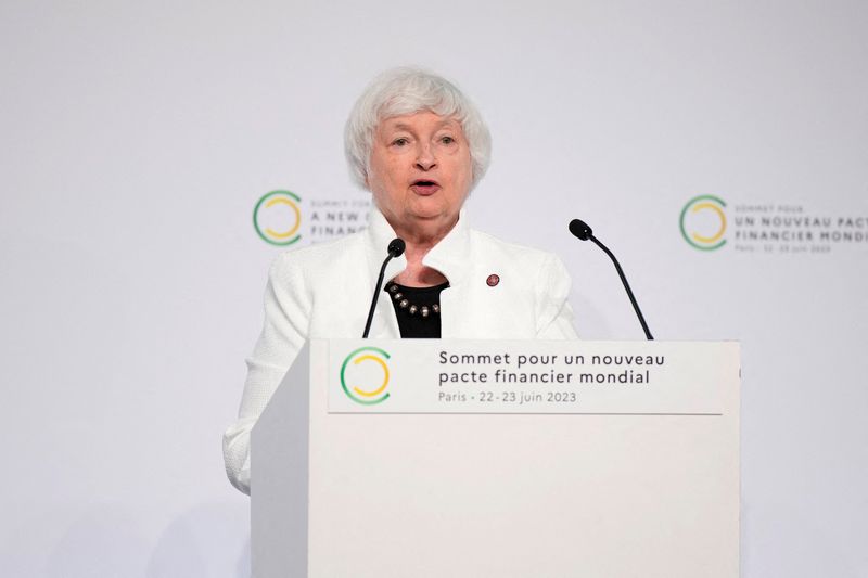&copy; Reuters. FILE PHOTO: U.S. Treasury Secretary Janet Yellen speaks during a joint press conference with Kristalina Georgieva, Managing Director of the International Monetary Fund, William Ruto, President of Kenya, French President Emmanuel Macron, and World Bank Pre