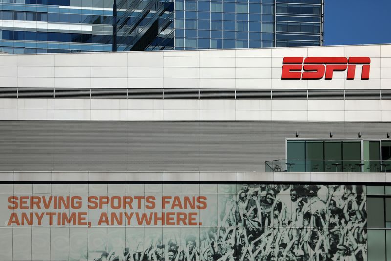 &copy; Reuters. FILE PHOTO: ESPN logo and building are shown in down town Los Angeles, California, U.S., March 6, 2017. REUTERS/Mike Blake/File Photo