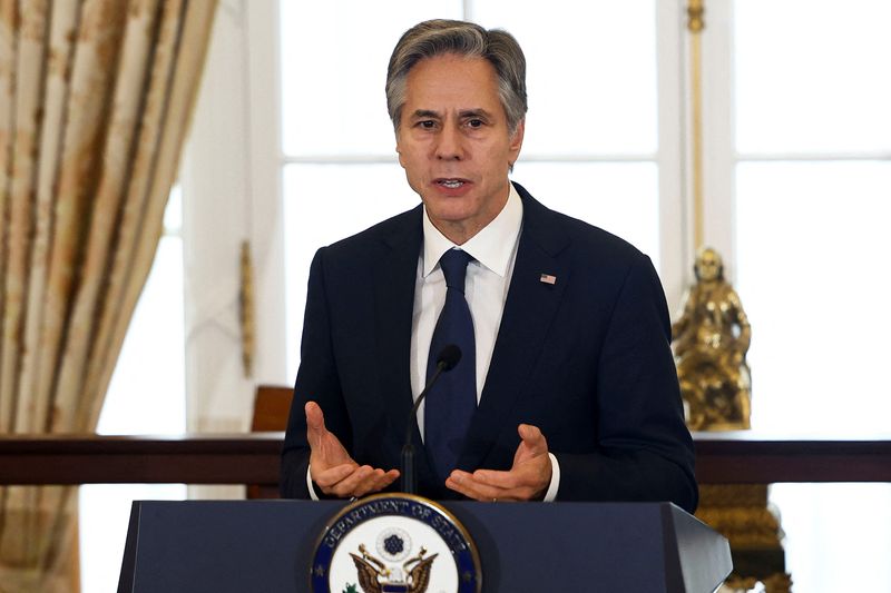 &copy; Reuters. FILE PHOTO: U.S. Secretary of State Antony Blinken delivers remarks at a Pride reception at the U.S. Department of State in Washington, U.S., June 29, 2023. REUTERS/Evelyn Hockstein/File Photo