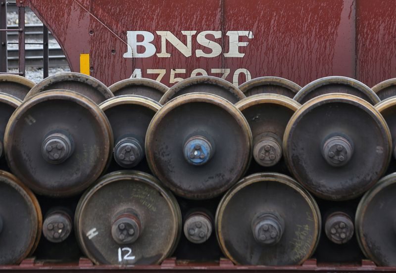 &copy; Reuters. FILE PHOTO: Spare train wheels are stored at a Burlington Northern Santa Fe (BNSF) railyard in Seattle, Washington, U.S., February 10, 2017.  REUTERS/Chris Helgren/File Photo