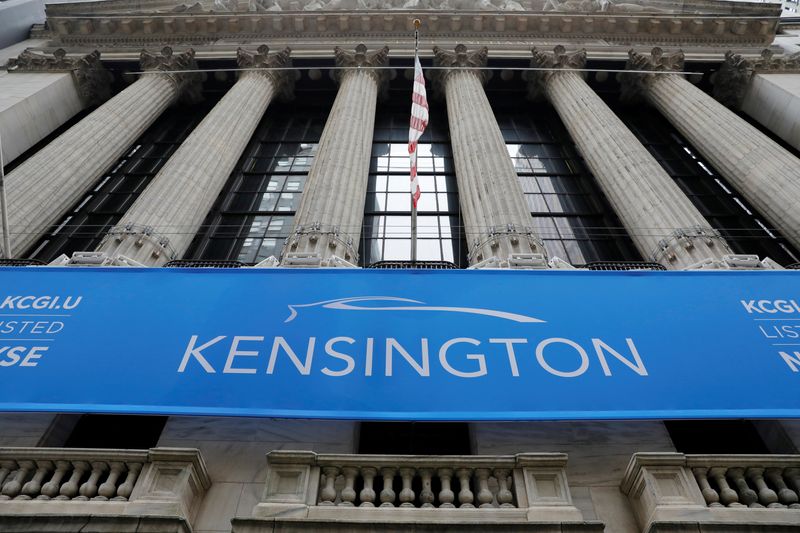 &copy; Reuters. Signage for Kensington Capital Acquisition Corp V is seen on the day of their listing outside the New York Stock Exchange (NYSE) in Manhattan, New York City, U.S., August 23, 2021. REUTERS/Andrew Kelly/File Photo