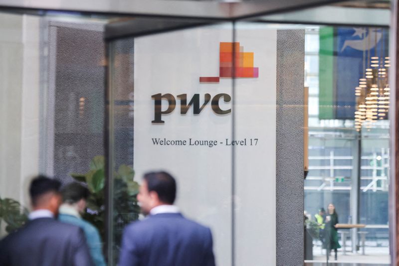 &copy; Reuters. FILE PHOTO: PwC logo is seen in the lobby of their offices in Barangaroo, Australia, June 22, 2023. REUTERS/Lewis Jackson/File Photo