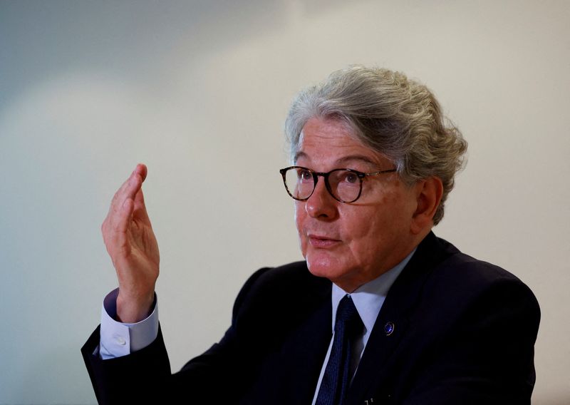 &copy; Reuters. FILE PHOTO: EU Commissioner for Internal Market Thierry Breton speaks during an interview with Reuters in Tokyo, Japan July 3, 2023.  REUTERS/Issei Kato/File Photo