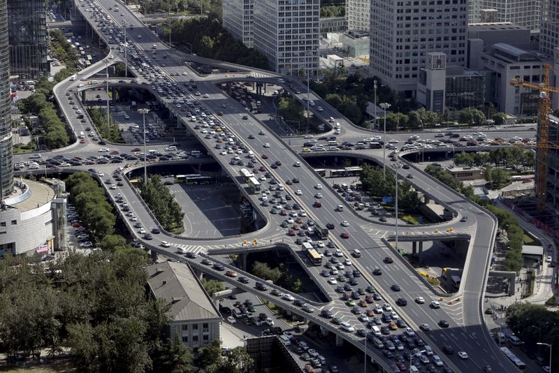 &copy; Reuters. FILE PHOTO: Vehicles drive on the Guomao Bridge through Beijing's central business district, June 11, 2015. REUTERS/Jason Lee/File Photo