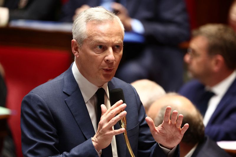 &copy; Reuters. FILE PHOTO: French Minister for Economy, Finance, Industry and Digital Security Bruno Le Maire speaks during the questions to the government session at the National Assembly in Paris, France, July 4, 2023. REUTERS/Stephanie Lecocq