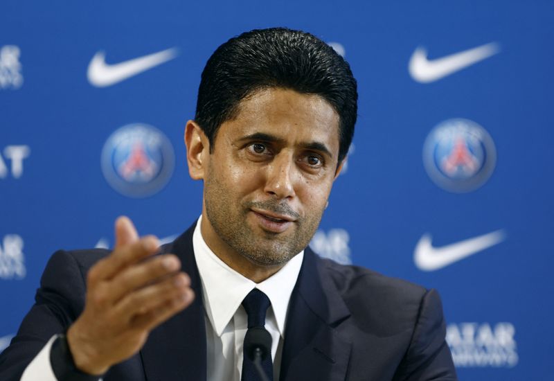 &copy; Reuters. El presidente del Paris St Germain, Nasser Al-Khelaifi, durante una conferencia de prensa para presentar a Luis Enrique como nuevo DT del equipo, en el Centro de Entrenamiento del Paris-Saint-Germain, Poissy, Francia - Julio 5, 2023  REUTERS/Gonzalo Fuent