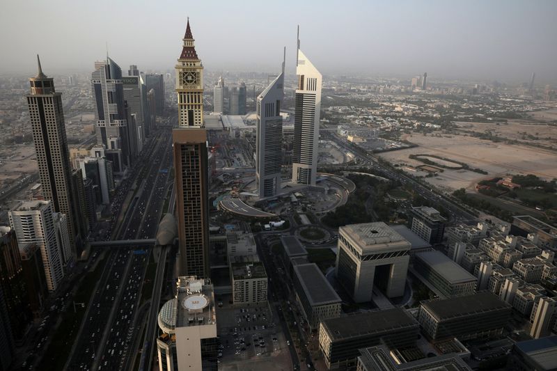 &copy; Reuters. A general view of Dubai International Financial Centre (DIFC) (R) among high-rise towers in Dubai, United Arab Emirates June 23, 2019.  REUTERS/Christopher Pike