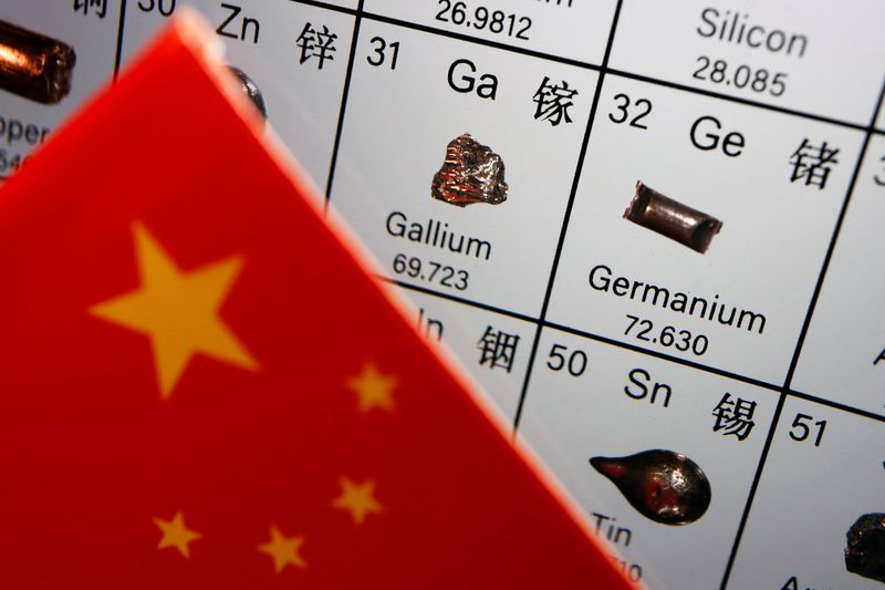 &copy; Reuters. The flag of China is placed next to the elements of Gallium and Germanium on a periodic table, in this illustration picture taken on July 6, 2023. REUTERS/Florence Lo/Illustration