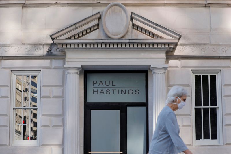 &copy; Reuters. FILE PHOTO: Signage is seen outside of the Paul Hastings law firm in Washington, D.C., U.S., August 30, 2020. REUTERS/Andrew Kelly