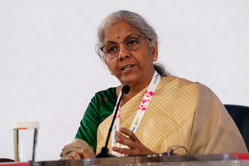 &copy; Reuters. FILE PHOTO-India's Finance Minister Nirmala Sitharaman participates in a news conference at the 2023 Spring Meetings of the World Bank Group and the International Monetary Fund in Washington, U.S., April 13, 2023. REUTERS/Elizabeth Frantz/file photo