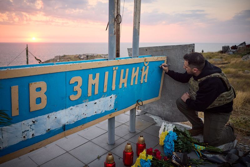 Ukraine's Zelenskiy visits symbolic Snake Island to mark 500 days of war