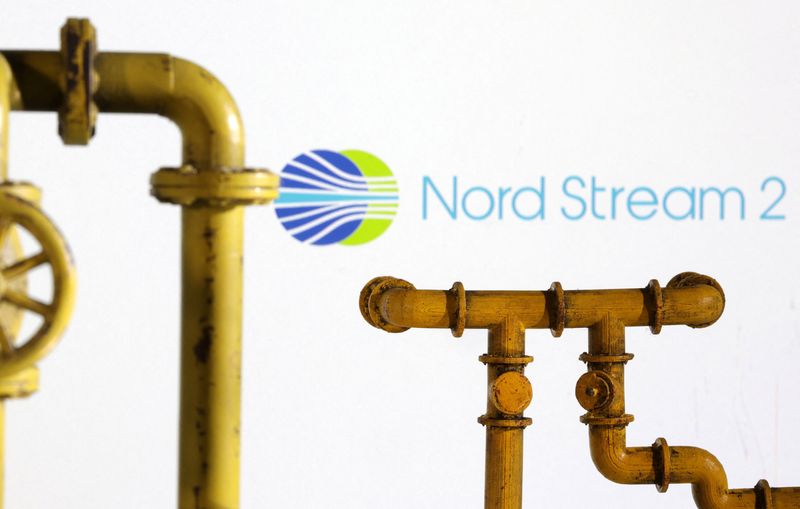 &copy; Reuters. نموذج لأنابيب خط الغاز الطبيعي إلى جانب شعار نورد ستريم في صورة توضيحية التقطت يوم 18 يوليو تموز 2022. تصوير: دادو روفيتش - رويترز 