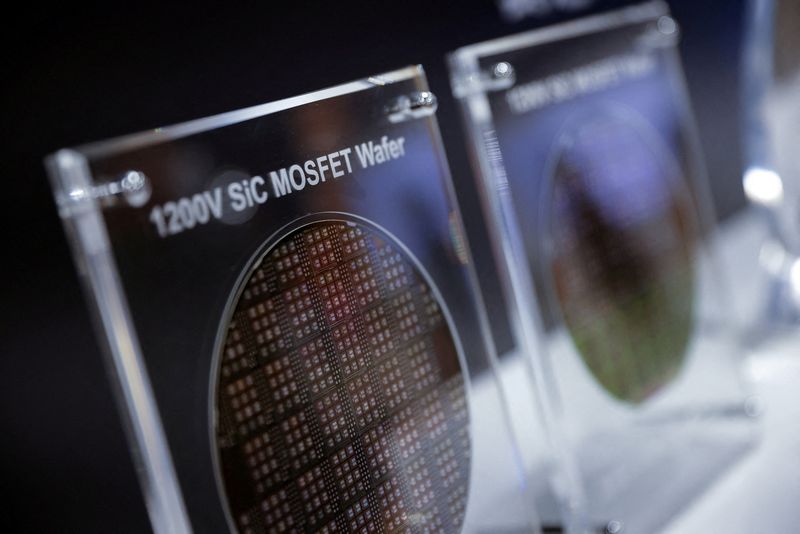 &copy; Reuters. FILE PHOTO: A wafer on display as Taiwan's Foxconn holds its annual shareholder meeting in New Taipei City, Taiwan May 31, 2023. REUTERS/Ann Wang/File Photo