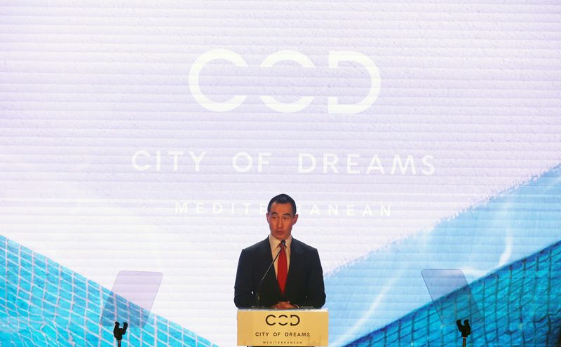 &copy; Reuters. Lawrence Ho, Chief Executive Officer and Chairman of Melco Resorts and Entertainment, speaks during a press conference at the City of Dreams Mediterranean, Europe's first integrated resort, outside Limassol, Cyprus July 11, 2023. REUTERS/Yiannis Kourtoglo