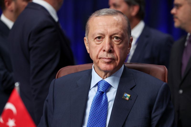 &copy; Reuters. الرئيس التركي رجب طيب أردوغان خلال قمة حلف الأطلسي في فيلنيوس يوم الثلاثاء. تصوير: كاسبر بيمبل - رويترز.